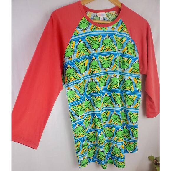 Nwot LuLaroe Top L Randy Kermit Frog Coral Raglan Stretch Women Size Large Shirt - Picture 6 of 10